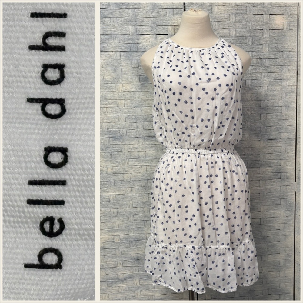 Bella Dahl Womens M‎ Polka Dot Halter Neck Elastic Waist Ruffle Hem Dress